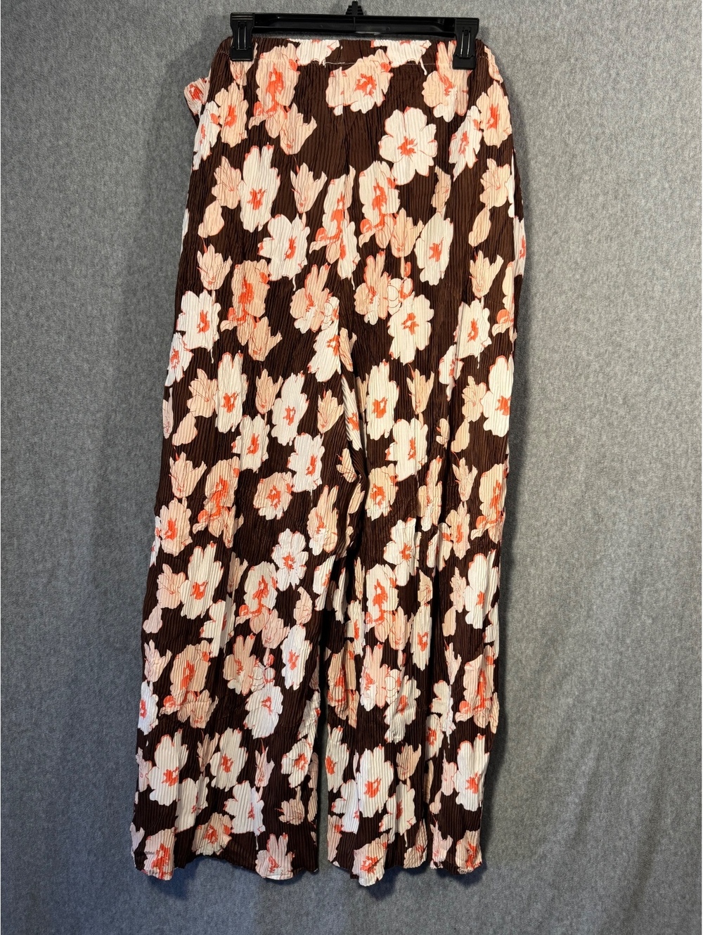 Cetieo Womens Brown Floral Pleated Wide Leg Pants Size 4XL